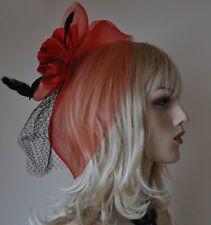 Fascinator ROT Hochzeit Haarschmuck Braut EDEL Blume Blüte Federn Schleier red