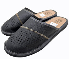 ✅ Herren Leder Echtleder Hausschuhe Latschen Pantoffeln grau  Gr.40 - 48 EU Ware