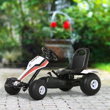 HOMCOM Go Kart Kinderfahrzeug Tretauto mit Pedal für 3-6 Jahre Stahl Weiß