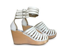 Swedish Hasbeens Holzsohle weiß H&M Leder Wedges Keilabsatz Gr. 38 (Gr. 39)