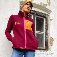 Unikat - Jacke Wollwalk - Stickereien  - Handmade 