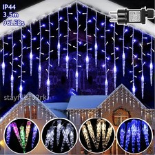LED Lichterkette Eisregen Strom Außen Innen Weihnachtsdeko Party Lichtervorhang