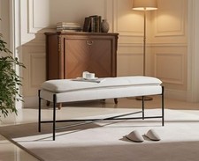 Beige Leinen Polster Ottomane