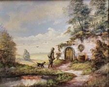 Ölgemälde Landschaft Jäger und Hund Dammemann (XX) 35x40cm