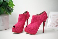 Atemberaubende pinke High Heels mit Strass – Peep-Toe, Plateau, Reißverschluss 