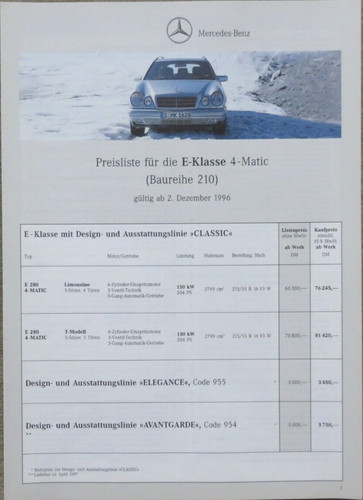 Mercedes klasse e280 matic - e280, 4-matic