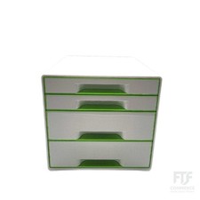 Leitz CUBE Schubladenbox 4 Schubladen WeiÃGrün A4 Inkl. - 1 Ecke beschädigt