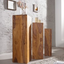 Design Dekoration Säule 3er Set MAKASSAR 80cm Sheesham Stone Finish Handmade