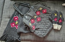 Barts Amsterdam Strickset Tasche,  Schal und Fäustlinge,  grau, Stricktasche 