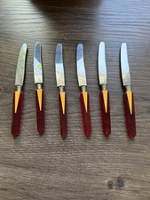 Vintage 6er Set Art Deco Bakelit Obstmessern