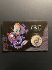 1 Oz Silber Lunar Drache 2024 Purple lila coloriert in Coincard