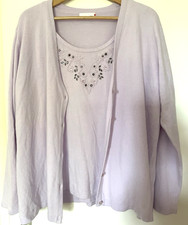 NEU QVC  Helena Vera  edles Twin Set   Pullover / Jacke  lila mit Glitzer Gr. 50