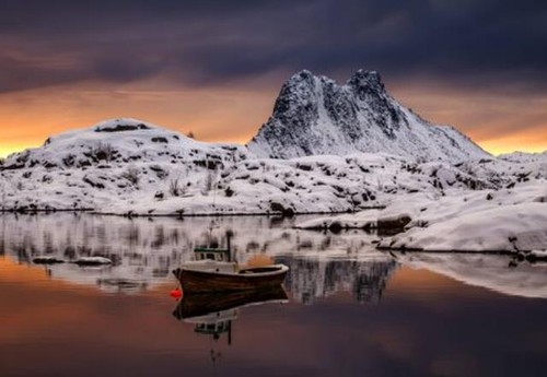 Wandbild fischerboot fjord - fischerboot, in