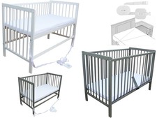 Kinderbett - Beistellbett - Babybett 120x60cm mit Gurt und Rädern, Matratze