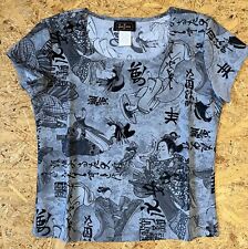 Edles Stretch Top von Sunfire mit Asia-Motiv aus  USA~grau/schwarz~XS~⭐️⭐️⭐️