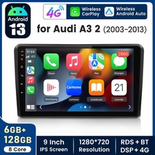 128GB Android 14 Autoradio Für AUDI A3 8P 2003-13 Carplay GPS WIFI Navi SWC BT