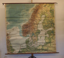 Schulwandkarte Nordeuropa Skandinavien Scandiavia vintage wall map 207x208~1919