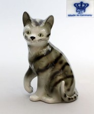 9942208 Porzellan Figur Wagner & Apel Katze hebt Pfote grau getigert H16cm