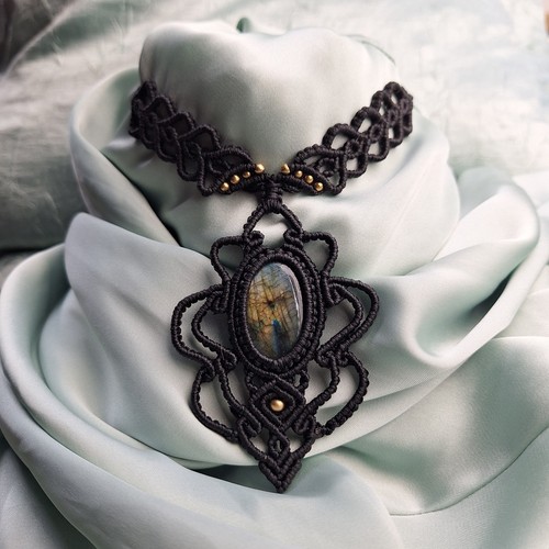 Labradorit makramee collier - labradorit,