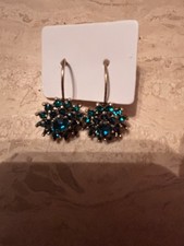 Ohrringe Brisur Modeschmuck Goldfarben Petrol Steine Strass