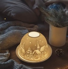 Porzellan Teelicht mit 3D Winterdorf Weihnachtskugel Deko Weihnachten