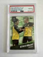2021 TOPPS  BVB UCL  GIOVANNI REYNA HAALAND CHEMISTRY GREEN PSA 10