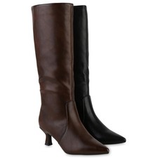 Damen Gefütterte Klassische Stiefel Spitz Basic Leder-Optik 841791 Schuhe 