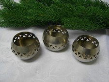 3 x Kerzenhalter rund, silber, Messing, vernickelt, 8 cm Durchmesser, gebraucht