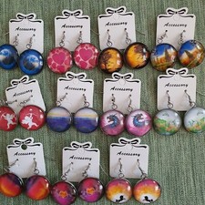 Ohrringe Handarbeit, Glas Cabochon Rund 25 mm Durchmesser, Verschiedenes, Unikat