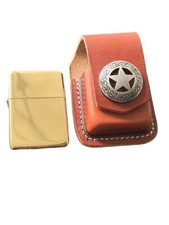 Gold Feuerzeug in Echt Leder Feuerzeug Etui Hülle Halter Gürtel Luxus Petrol