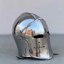 Mittelalter Ritter Barbuta Helm Stahl poliert LARP Cosplay Neu mit Ständer