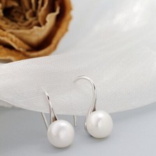 L06 Ohrringe Haken Löffel mit Süßwasser-Perle Sterling Silber 925