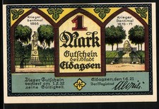 Notgeld Eldagsen 1921, 1 Mark Kriegerdenkmal 1866 und 1870-71, Gutschein 