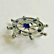 Rhinestone Kristall Verschönerung Schiff Lenkrad Stil Brosche - Silber
