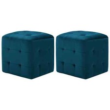 Hocker Sitzhocker Samt Poof in Blau Samtstoff 30x30x30 Sitzwürfel 2er Set