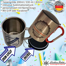 Fasnetsbecher Edelstahl Becher, Deckel, bedruckt Logo und Namen personalisiert
