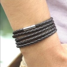 Armband Leder Damen Herren Unisex Schwarz Braun Geflochten 93cm Mode Schmuck NEU