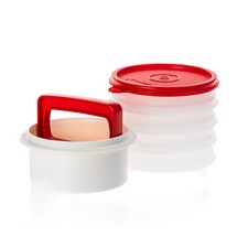 Tupperware Küchenhelfer Hamburger-Form Former Presse rot + Behälter