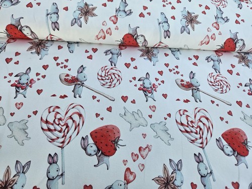 Baumwolljersey hase erdbeeren - hase,