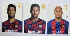 Lionel Messi, Neymar, Suarez. Original Signaturen auf Original FC Barcelona AK