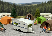 Wiking Wohnwagen Knaus  grauweiß mit Streifen Glas grün ab 1972 Top-Zustand