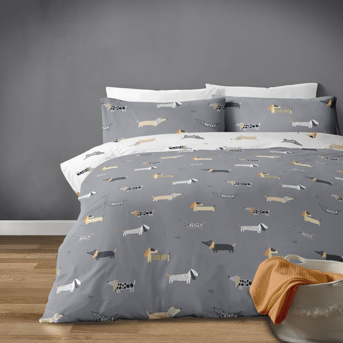 Bettbezug grau polycotton - bettbezug,