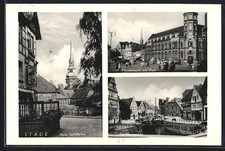 Ansichtskarte Stade, Beim Schillertor, Pferdemarkt mit Post, am Fischmarkt 1952 