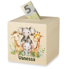 Spardose Kinder mit Tiermotiven bedruckt - Personalisiertes Geschenk - Sparbox