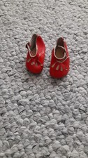 Puppenschuhe Echtleder Rot 6cm, Original 50er Jahre