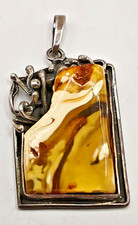 schöner Design Anhänger 925 er Silber Bernstein Vintage 60er 70er HP Schmuck