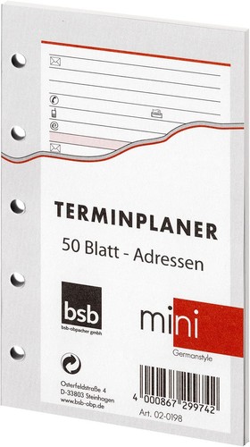 Ersatzeinlage adressen und - adressen,