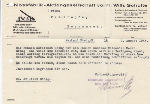 Schlagbaum brief 1933 - brief,