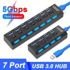 USB 3.0 Splitter Adapter mit Aktiv Netzteil Verteiler Für Laptop PC Hub 4/7 Port