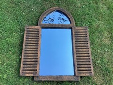 Antiker Dekospiegel mit Flügeltüren/Fensterläden, geöffnet 79x64 cm